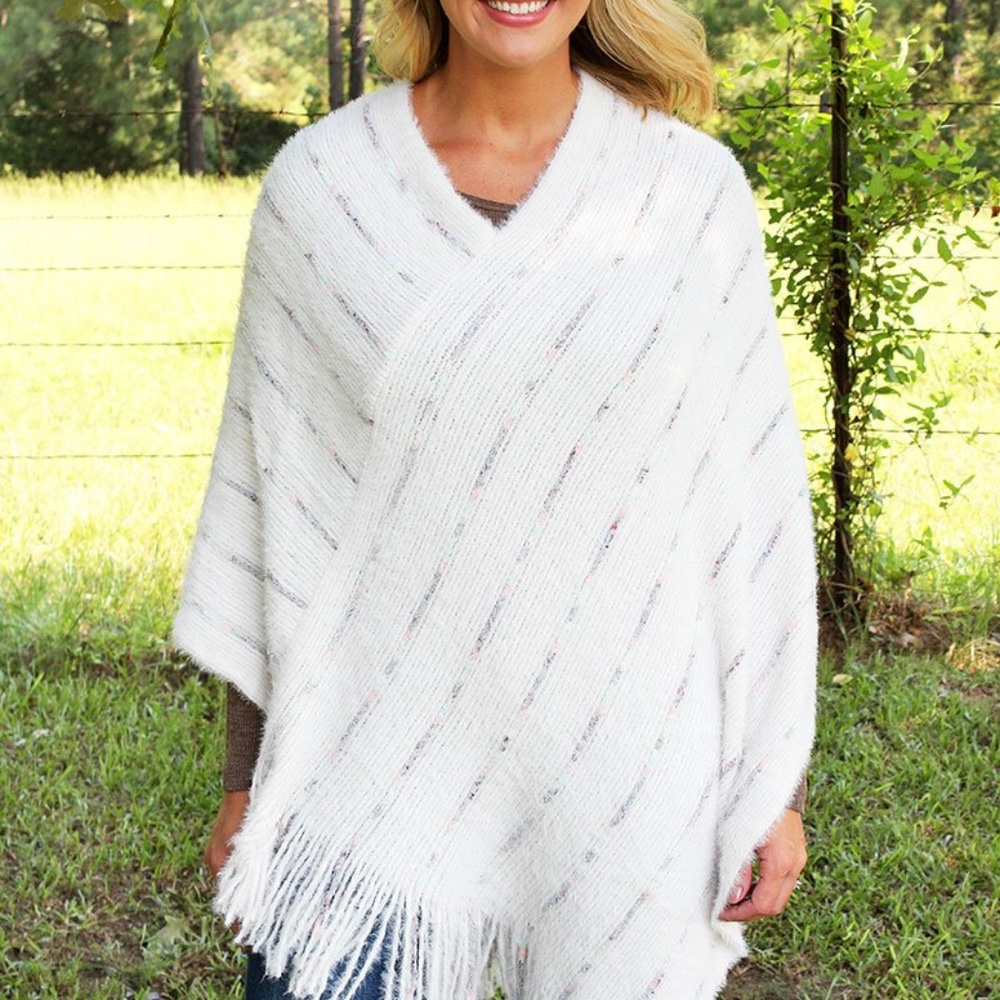 NWT Striped Poncho Ivory